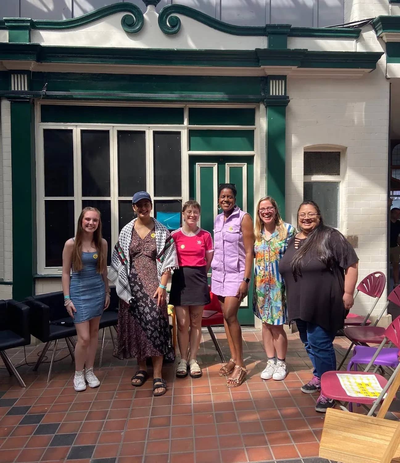 Hazel with a group of women after a talk